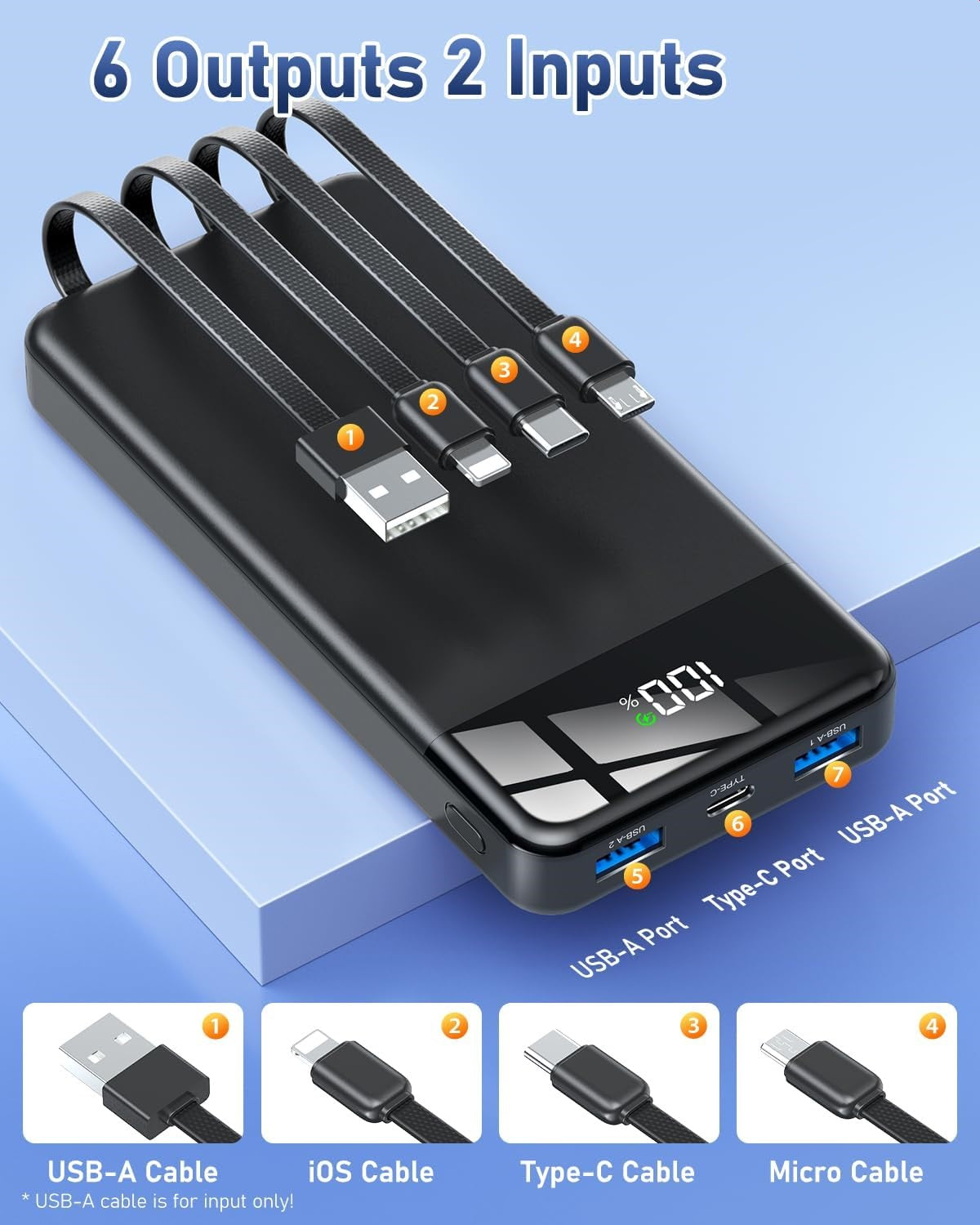 Power Bank with 4 Built in Cables