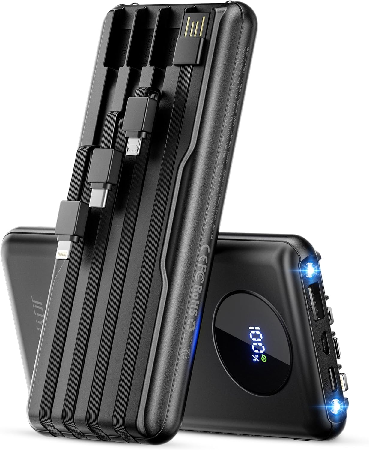 Portable Power Bank USB C 10000mAh Built in Cable 22.5W