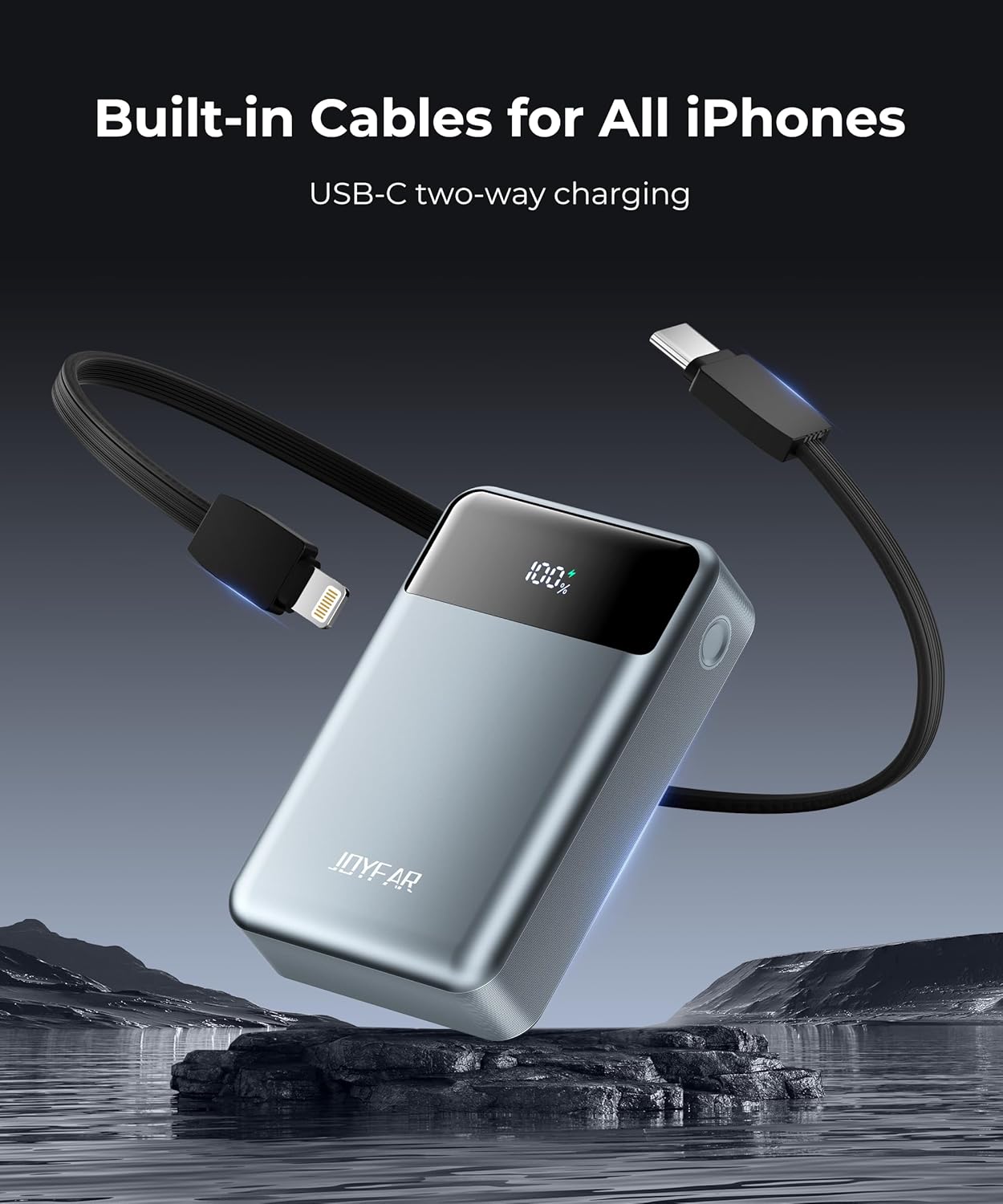 Power Bank USB C 30000mAh Built in Cable 22.5W